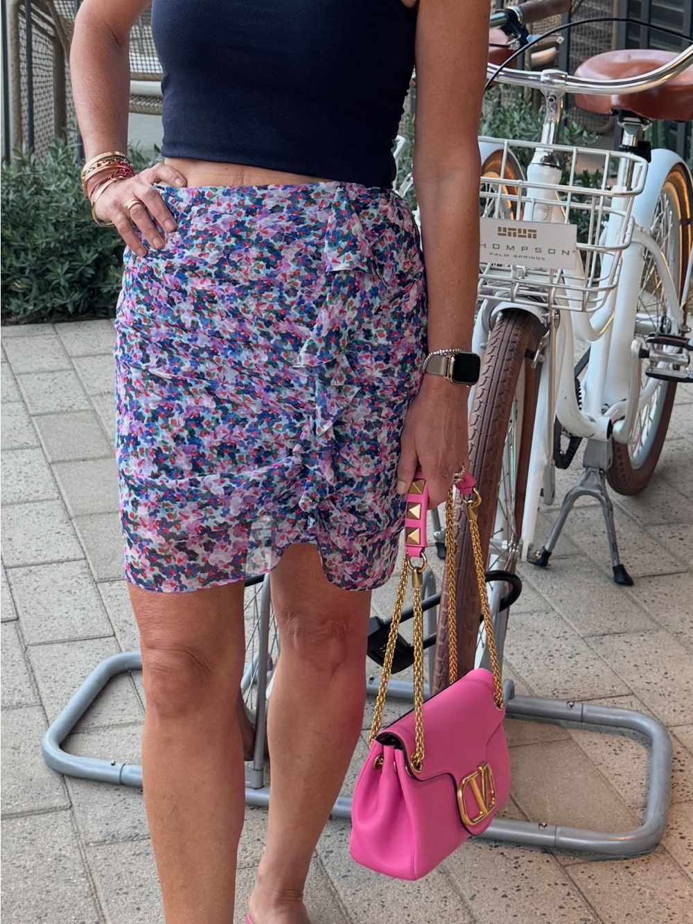 Veronica Beard Purple Multi Floral Ruched Mini Skirt. Silk